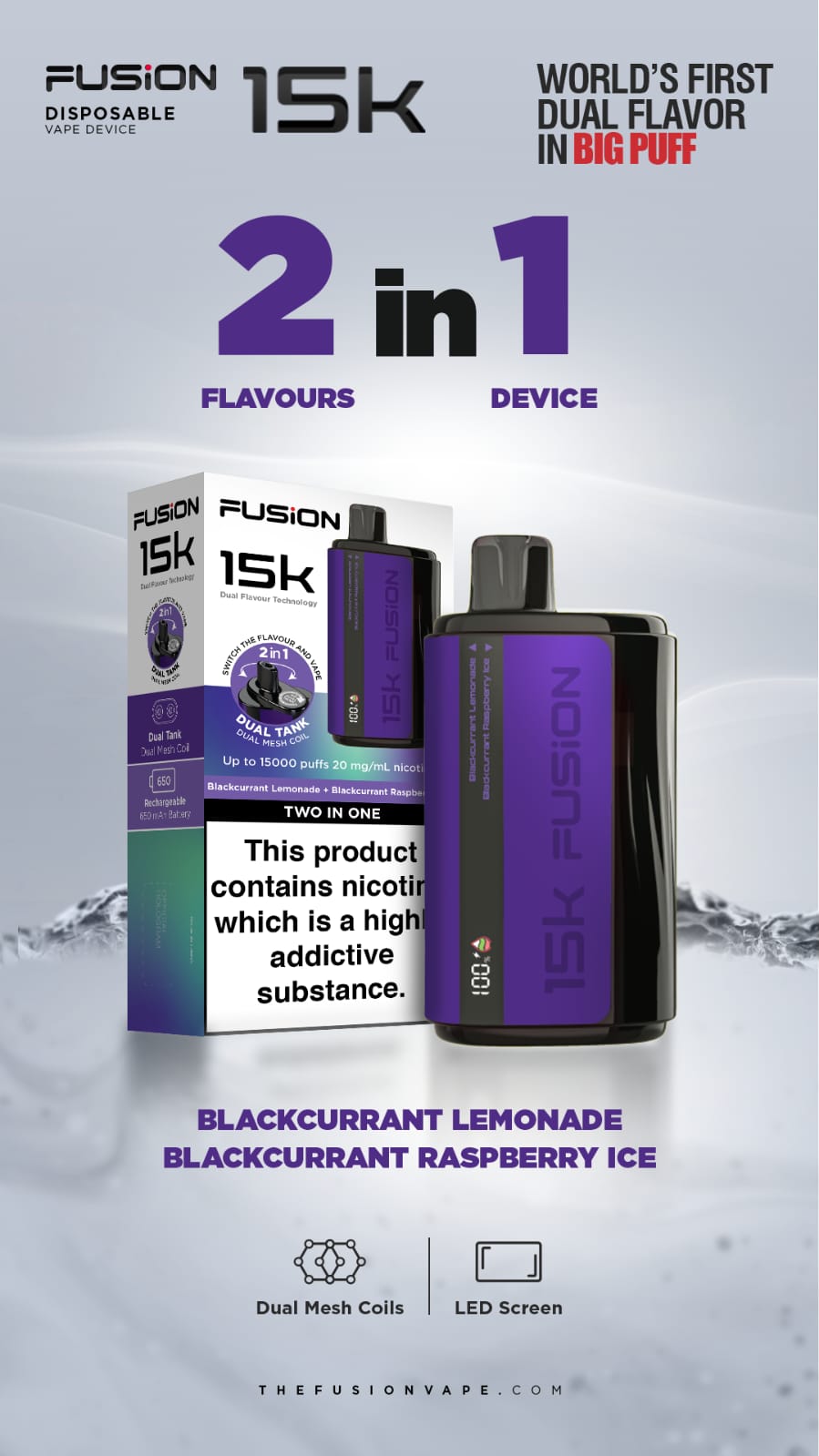 2 in 1 Fusion 15k Puffs Dual Tank Disposable Vape Pod Kit (Box of 10)