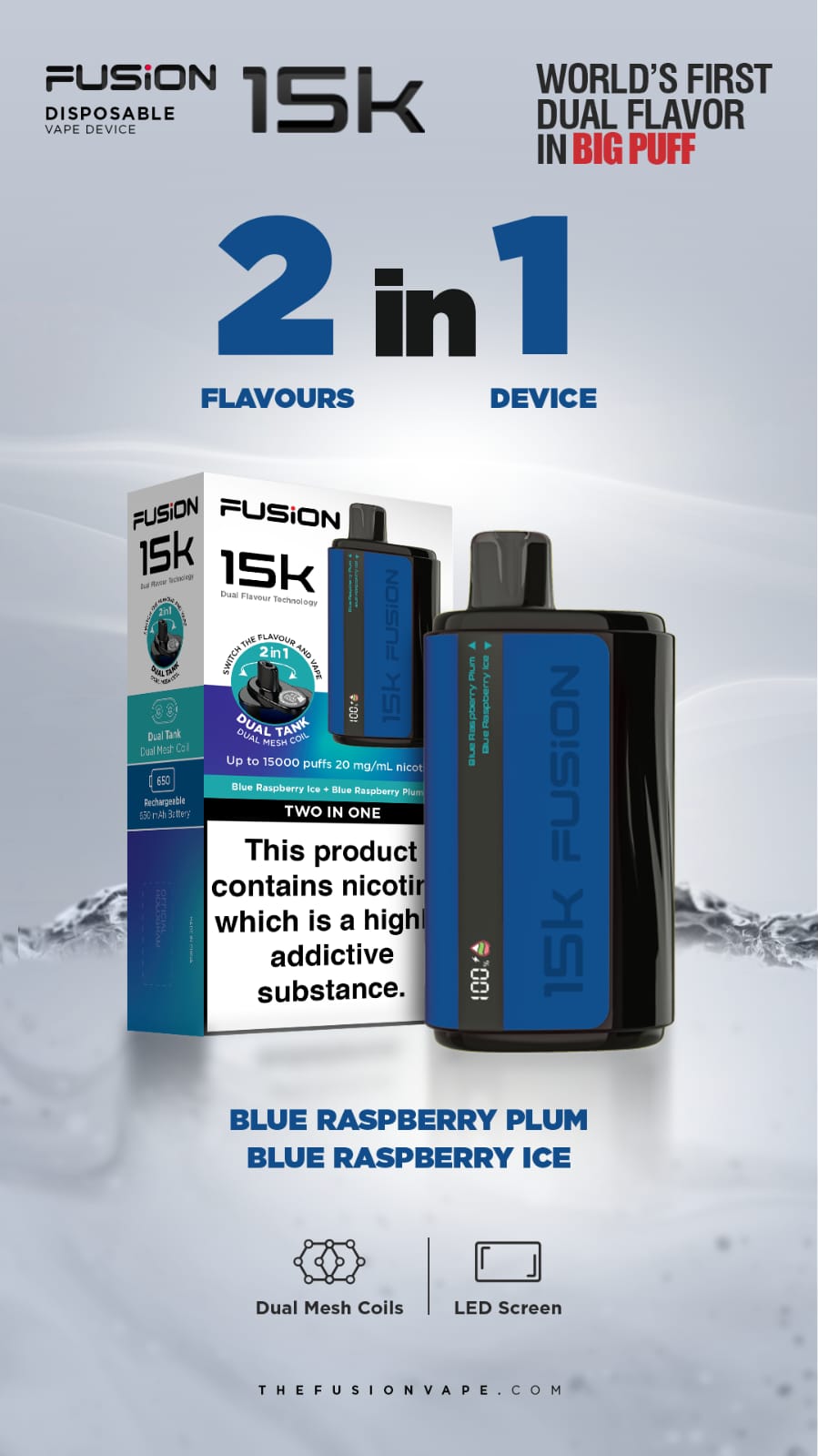 2 in 1 Fusion 15k Puffs Dual Tank Disposable Vape Pod Kit (Box of 10)