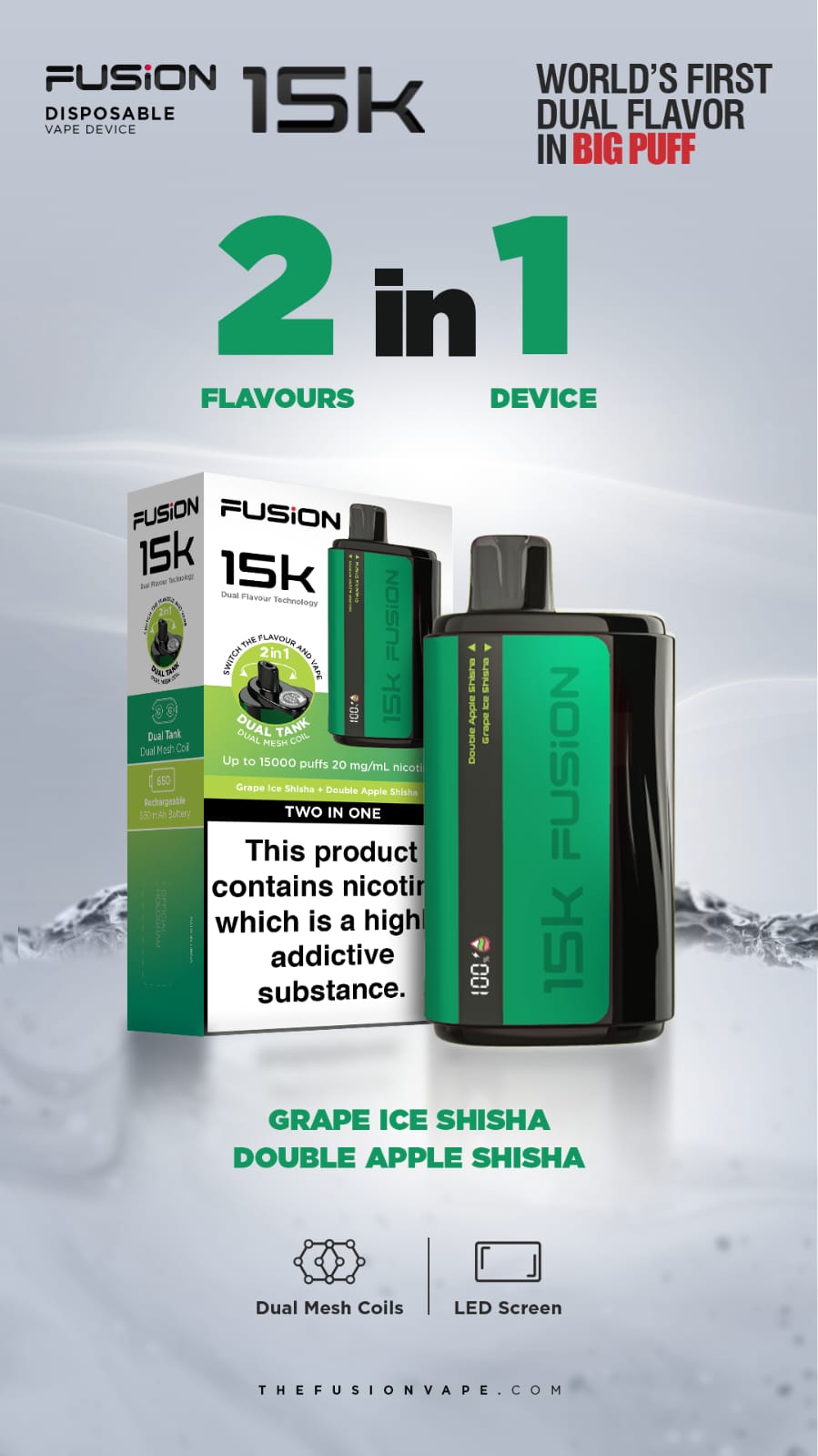 2 in 1 Fusion 15k Puffs Dual Tank Disposable Vape Pod Kit (Box of 10)