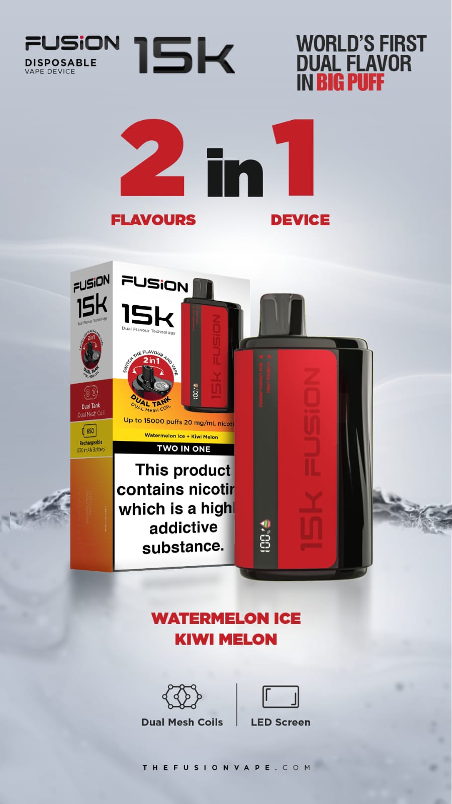 2 in 1 Fusion 15k Puffs Dual Tank Disposable Vape Pod Kit (Box of 10)