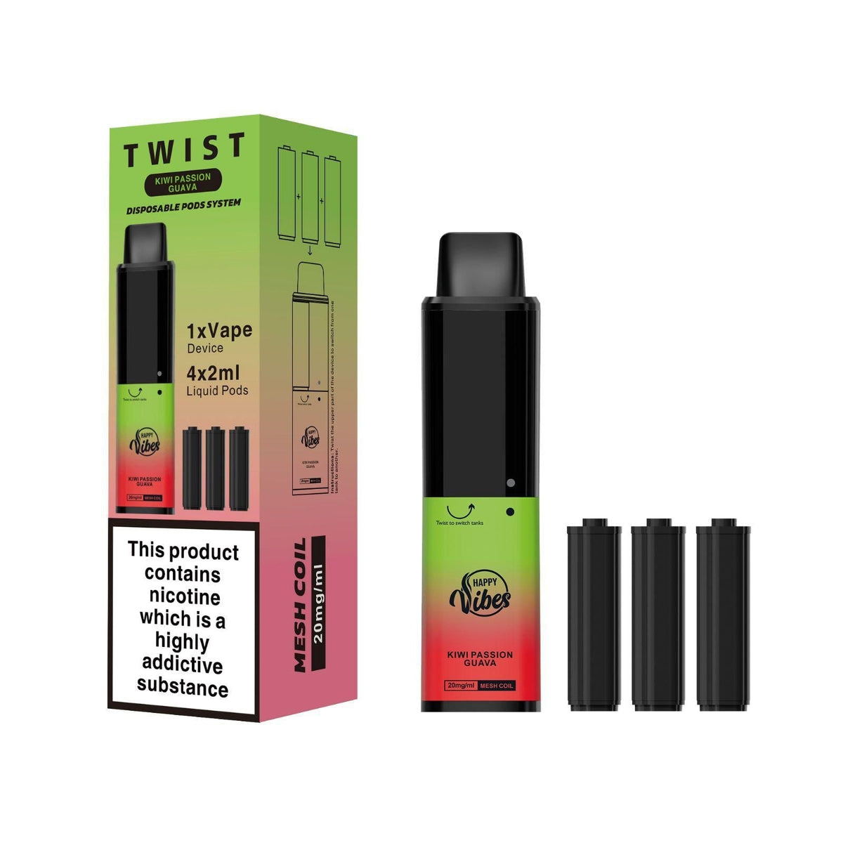 Happy Vibes TWIST 2400 Disposable Vape Puff Bar Pod vapeclubuk.co.uk