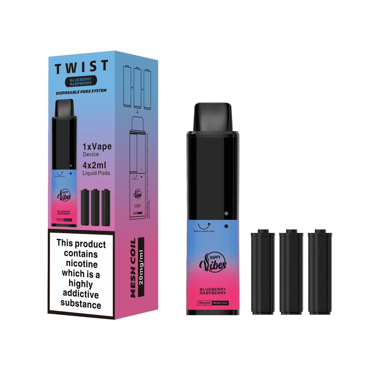 Happy Vibes TWIST 2400 Disposable Vape Puff Bar Pod vapeclubuk.co.uk