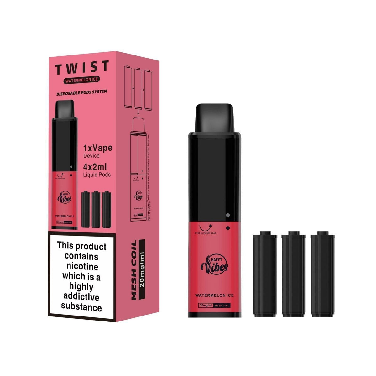 Happy Vibes TWIST 2400 Disposable Vape Puff Bar Pod vapeclubuk.co.uk