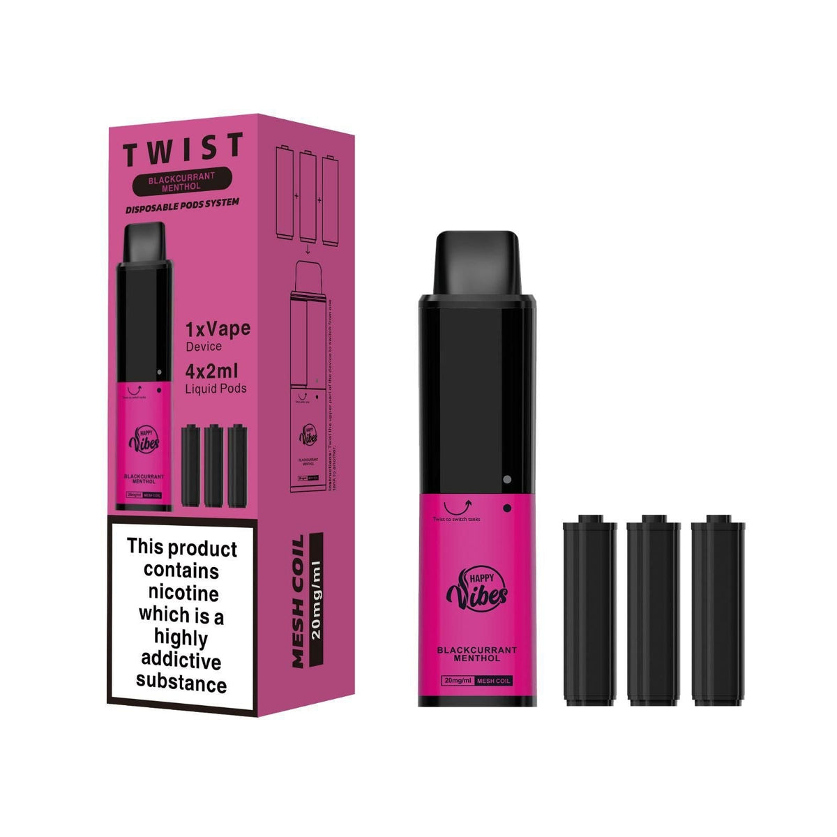 Happy Vibes TWIST 2400 Disposable Vape Puff Bar Pod vapeclubuk.co.uk