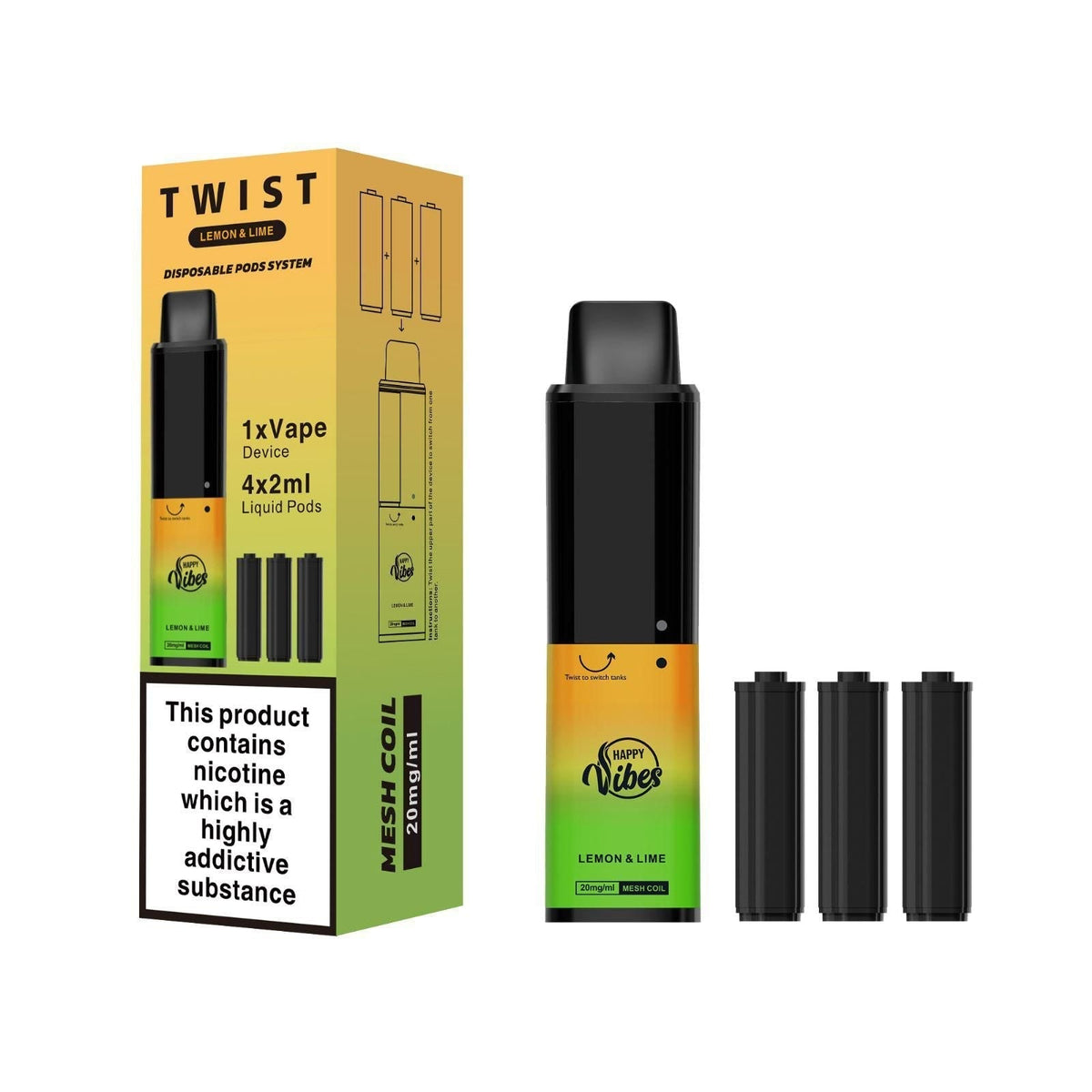 Happy Vibes TWIST 2400 Disposable Vape Puff Bar Pod vapeclubuk.co.uk