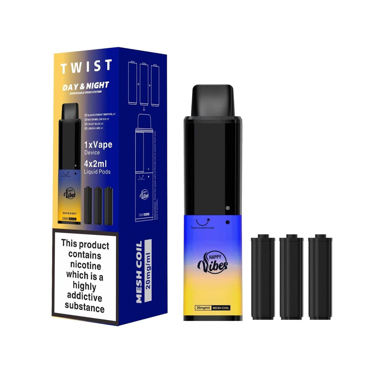 Happy Vibes TWIST 2400 Disposable Vape Puff Bar Pod vapeclubuk.co.uk