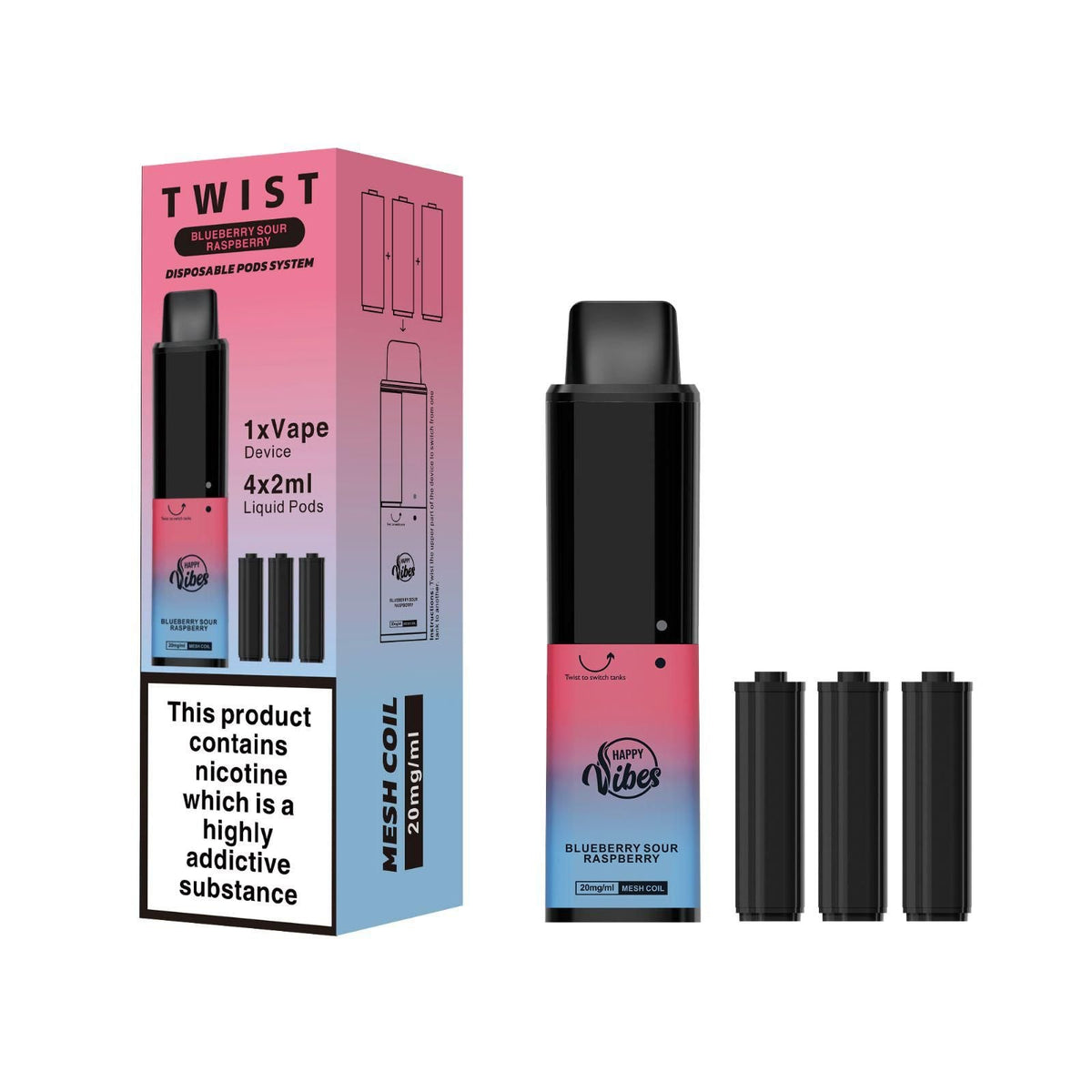 Happy Vibes TWIST 2400 Disposable Vape Puff Bar Pod vapeclubuk.co.uk